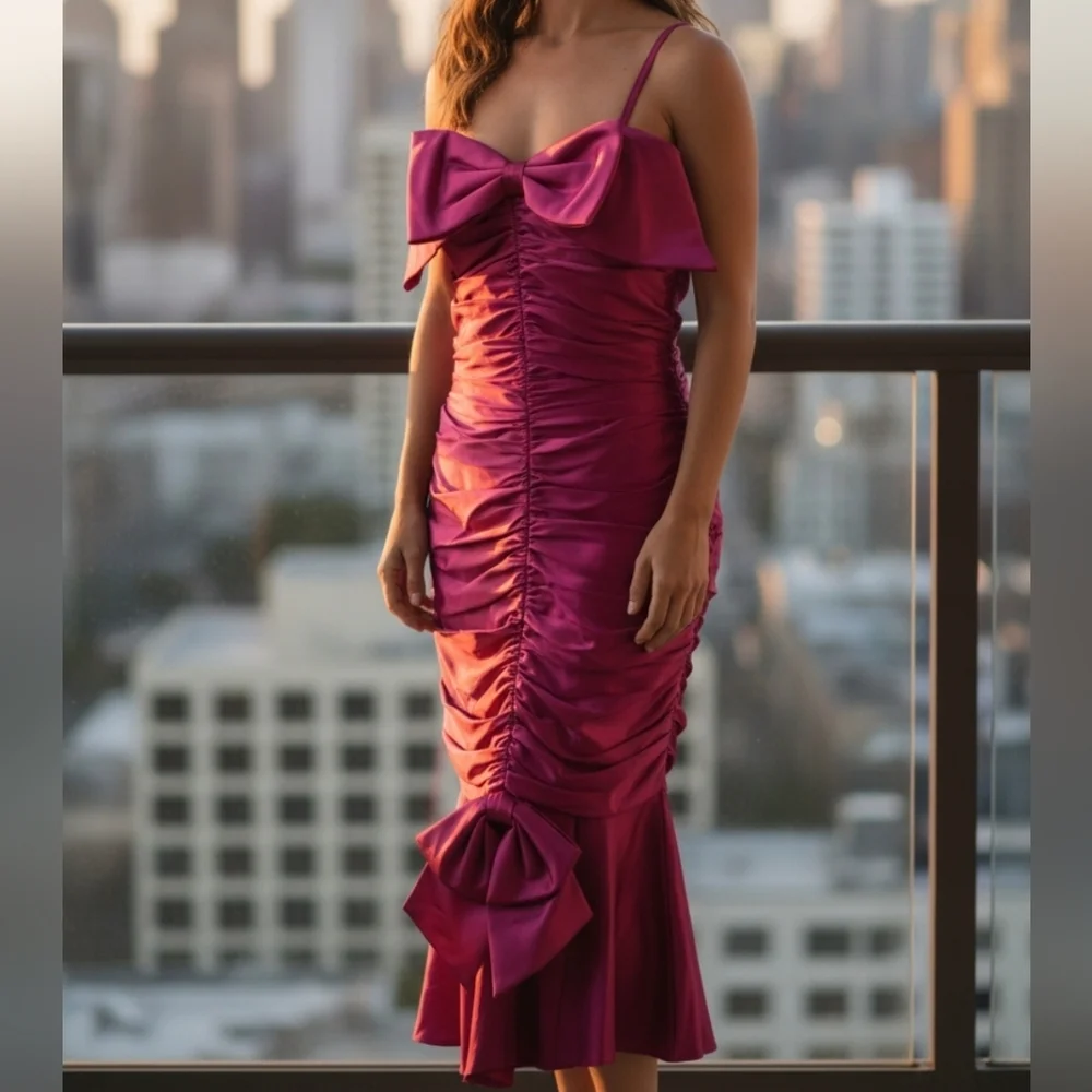 Stunning Magenta Satin Bow Dress - Picture 2 of 16